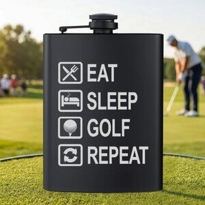 Personalized Eat Sleep Golf Repeat Sports Black Flask | Golf | Sport